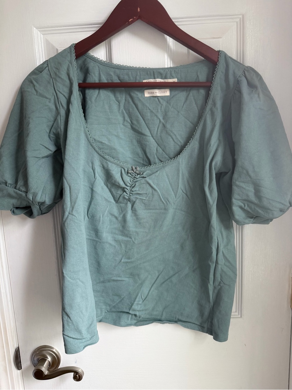 Christy Dawn Seafoam Puff Sleeve Scoop Top M